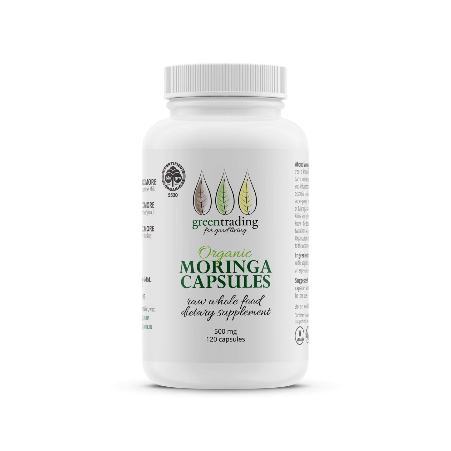 Organic Moringa Capsules 500mg - greentradingaustralia
